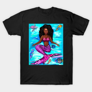 mermaid twist out , brown eyes curly Afro hair and caramel brown skin T-Shirt